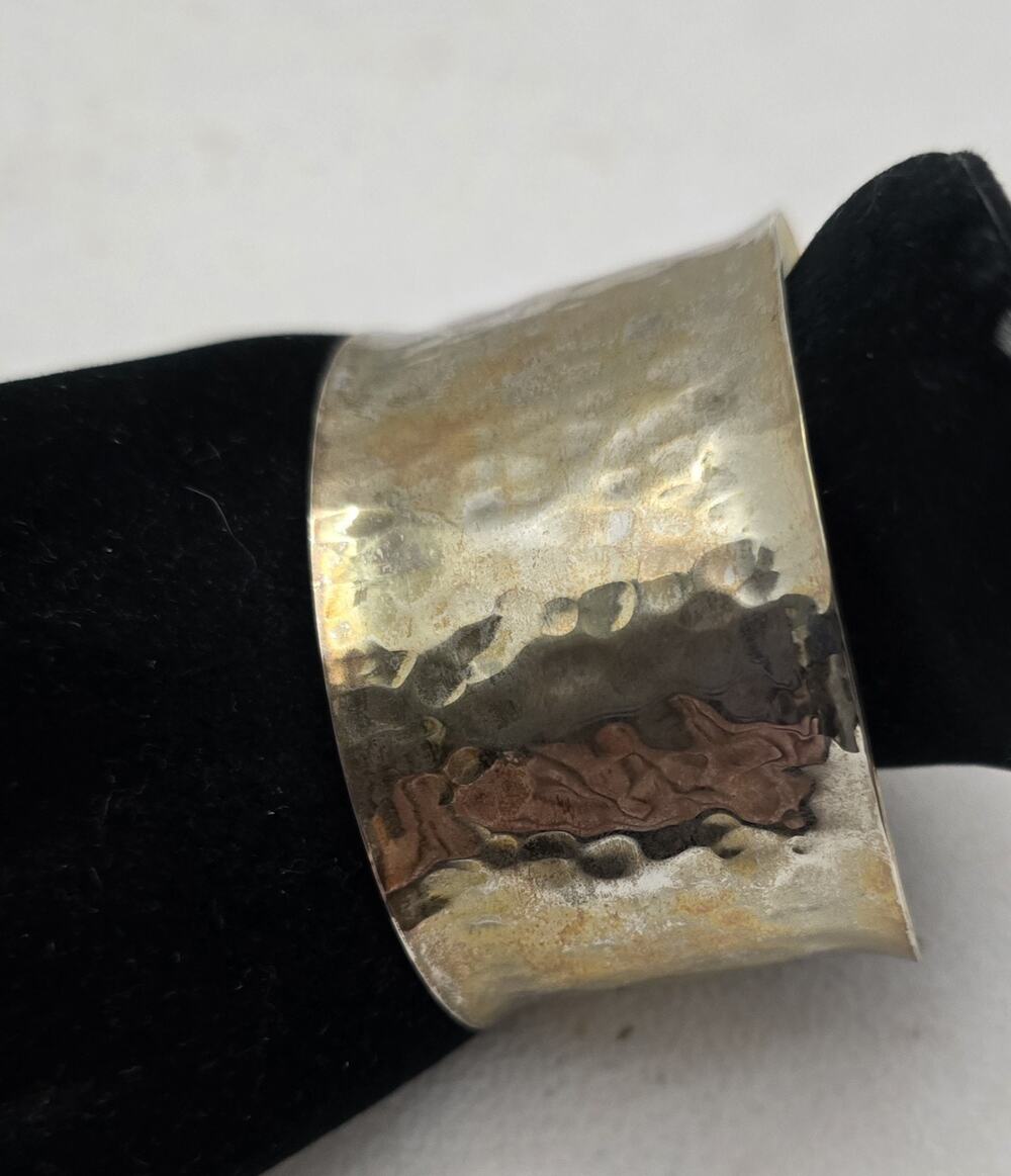 Solid Sterling Silver Cuff Bracelet Hammered with finish 38g 1.5 in wide